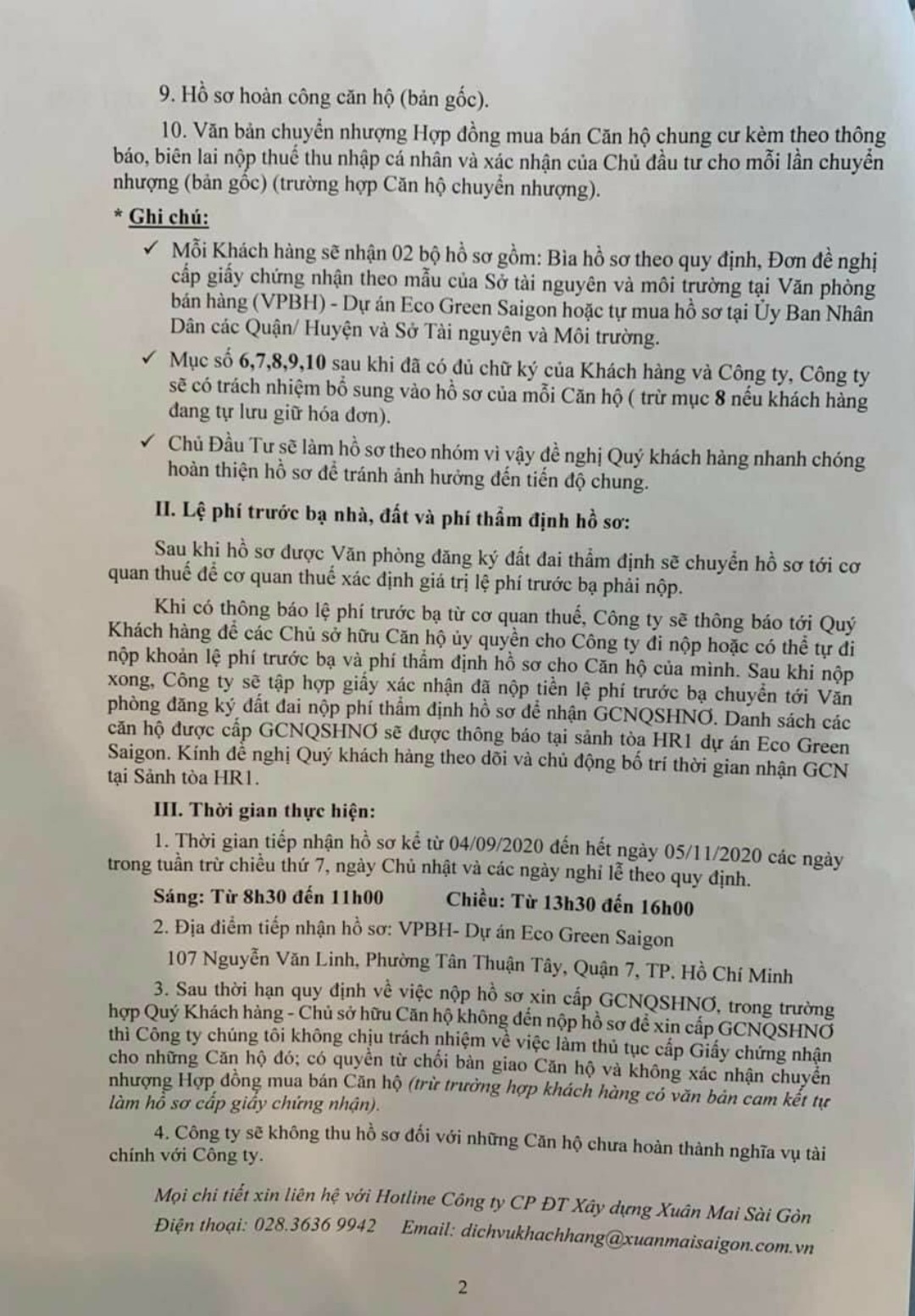 BỐC PHỐT XUÂN MAI SÀI GÒN – DỰ ÁN ECO GREEN SÀI GÒN CHƯA NHẬN NHÀ ĐÃ CÓ THÔNG BÁO LÀM SỔ