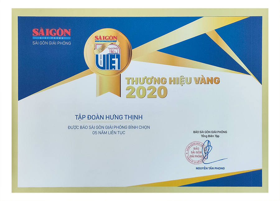 Tập đoàn Hưng Thịnh đã vinh dự đón nhận giải thưởng Thương hiệu Vàng 2020